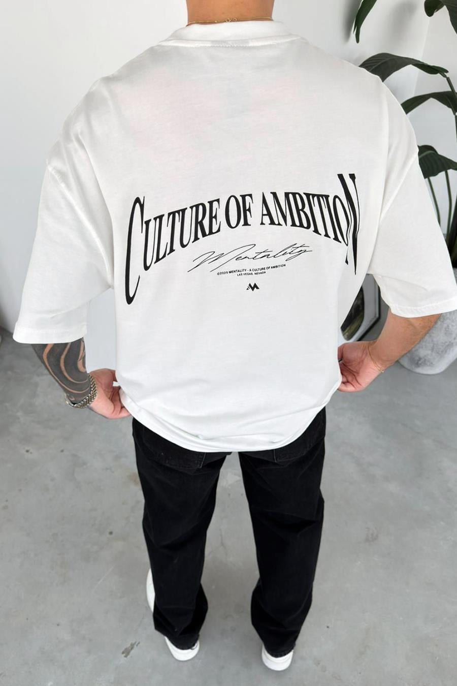 Beyaz Culture Baskılı Oversize Tişört