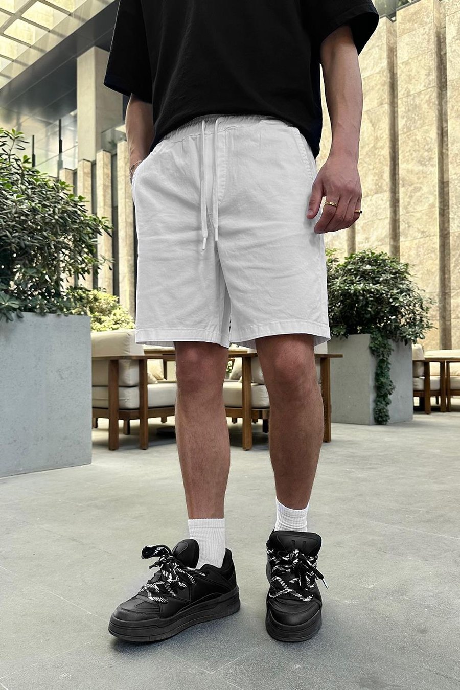 Beyaz Gabardin Basic 4Z DL Relaxed Fit Şort