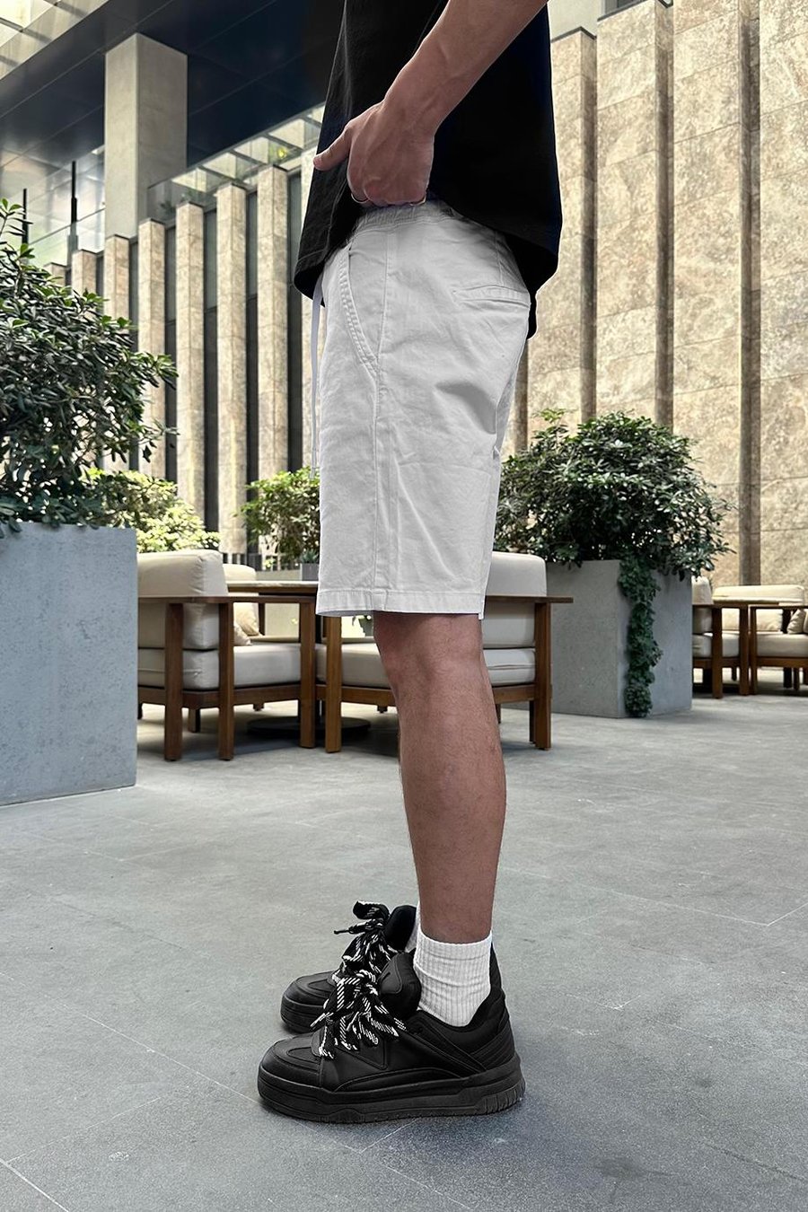 Beyaz Gabardin Basic 4Z DL Relaxed Fit Şort