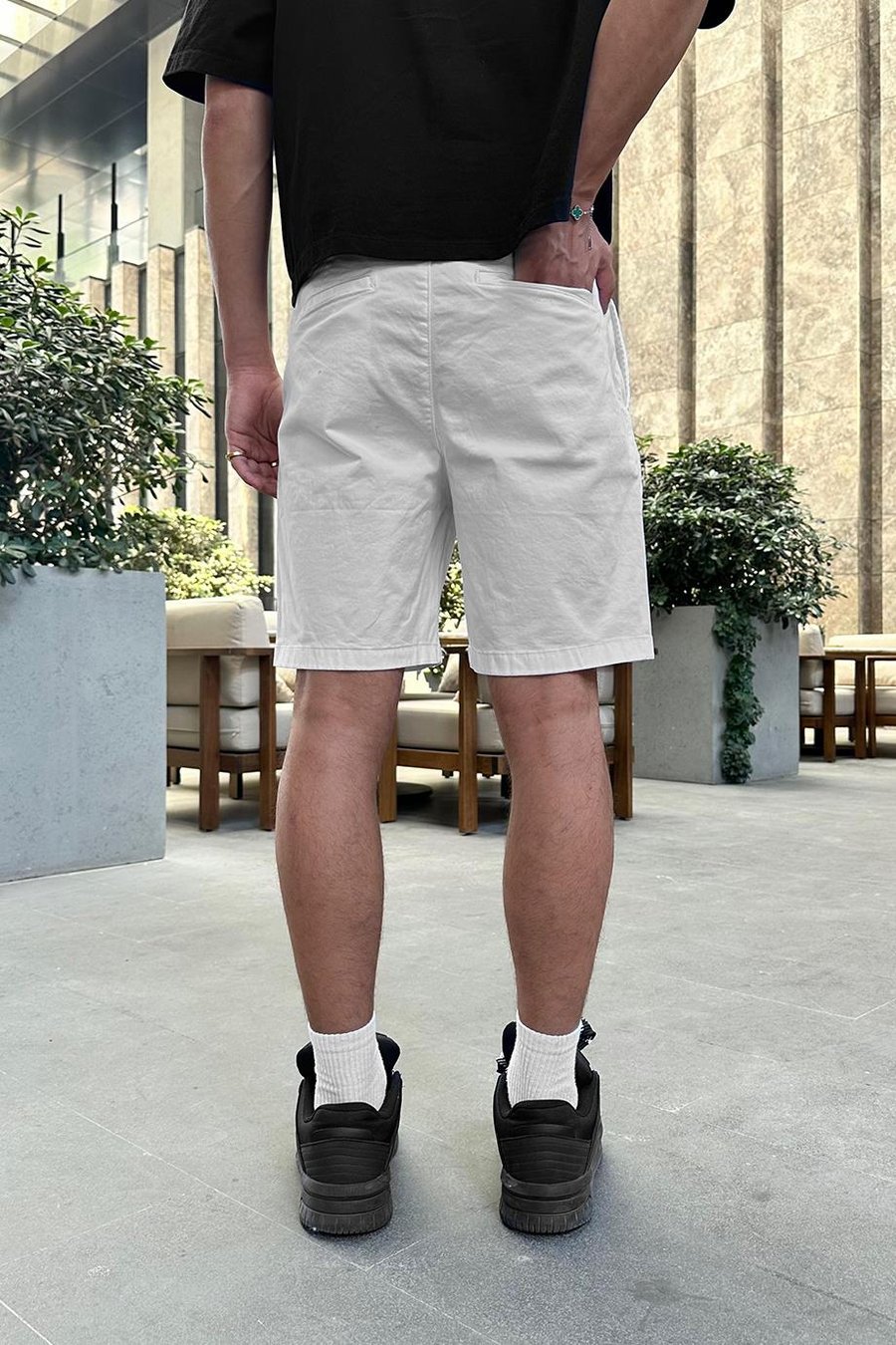 Beyaz Gabardin Basic 4Z DL Relaxed Fit Şort