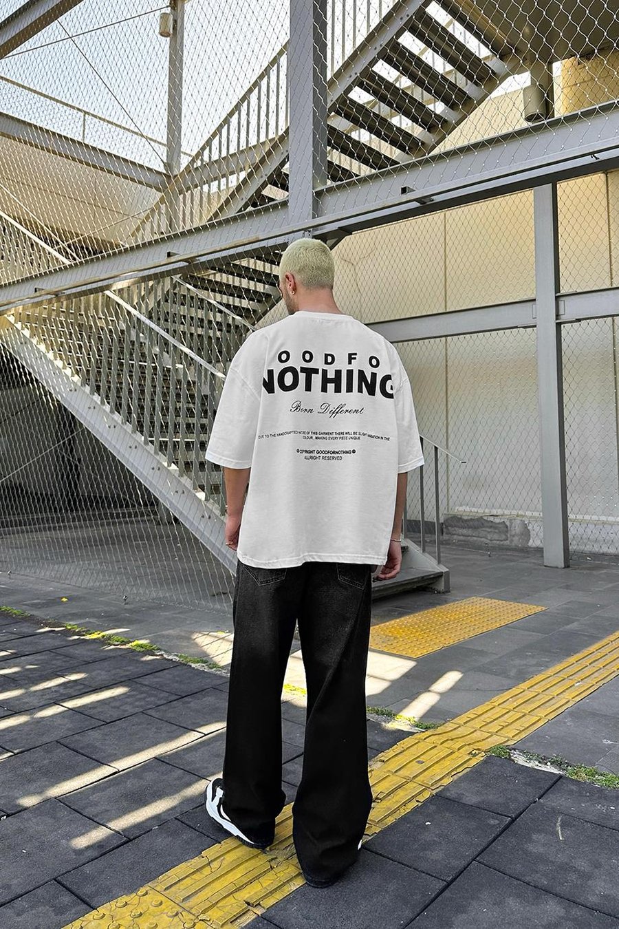 Beyaz Nothing OUTPLENTY PREMİUM Oversize Tişört