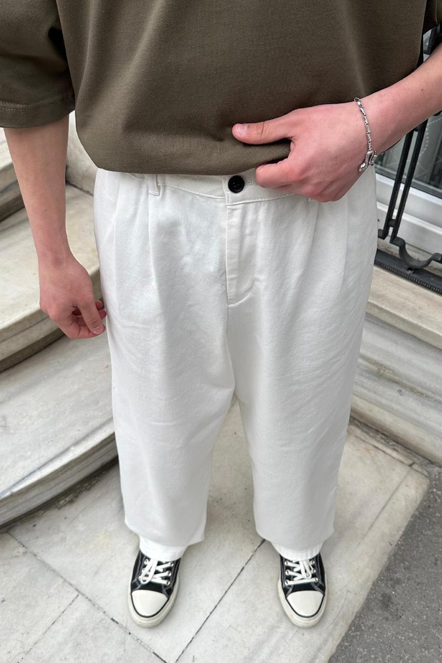 Beyaz Pile Detay 005 GO Gabardin Pantolon