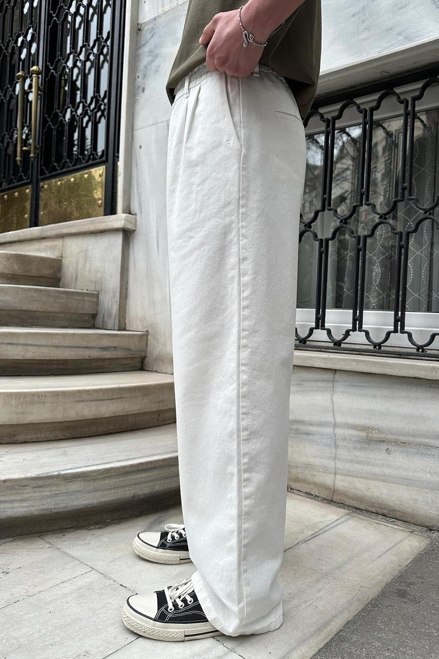 Beyaz Pile Detay 005 GO Gabardin Pantolon