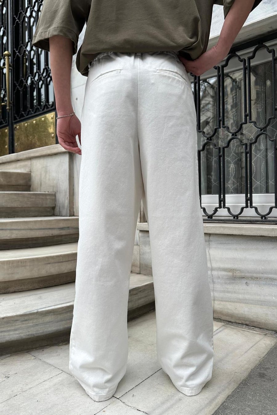 Beyaz Pile Detay 005 GO Gabardin Pantolon