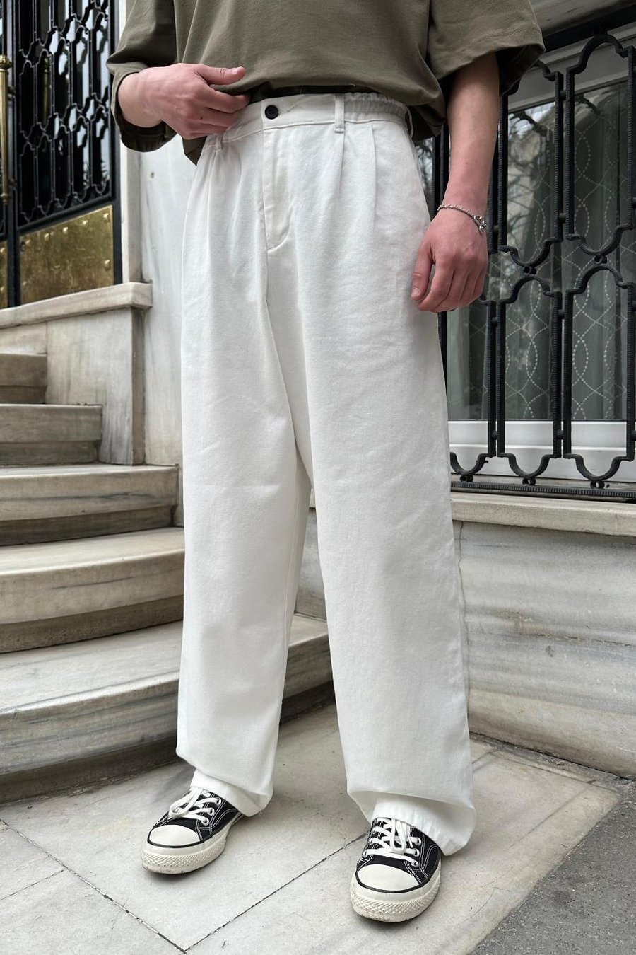 Beyaz Pile Detay 005 GO Gabardin Pantolon