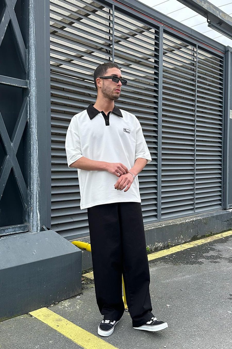 Beyaz Reaven Polo Yaka OUTPLENTY PREMİUM Oversize Tişört