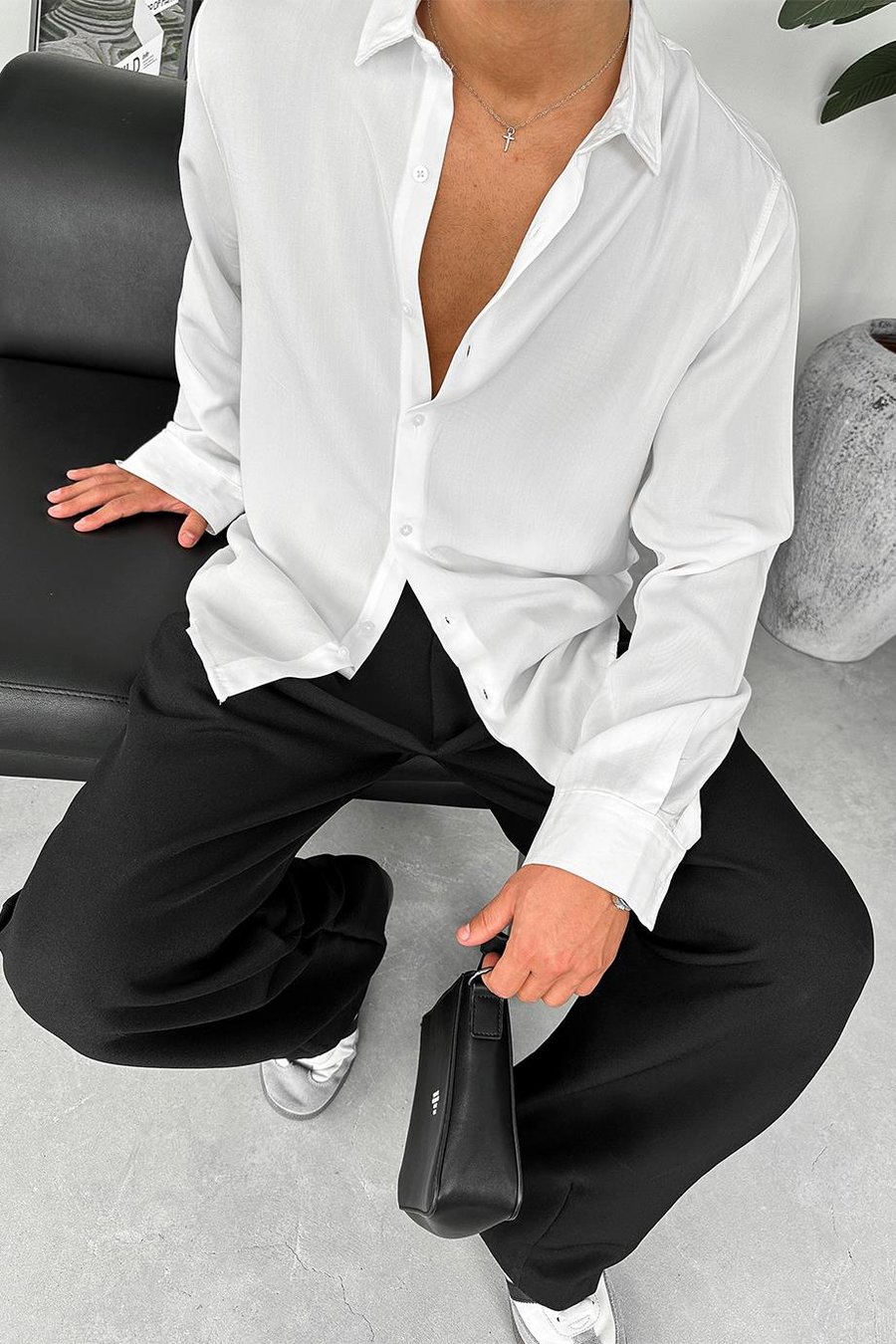 Beyaz Tensel Kumaş Basic Relaxed Gömlek