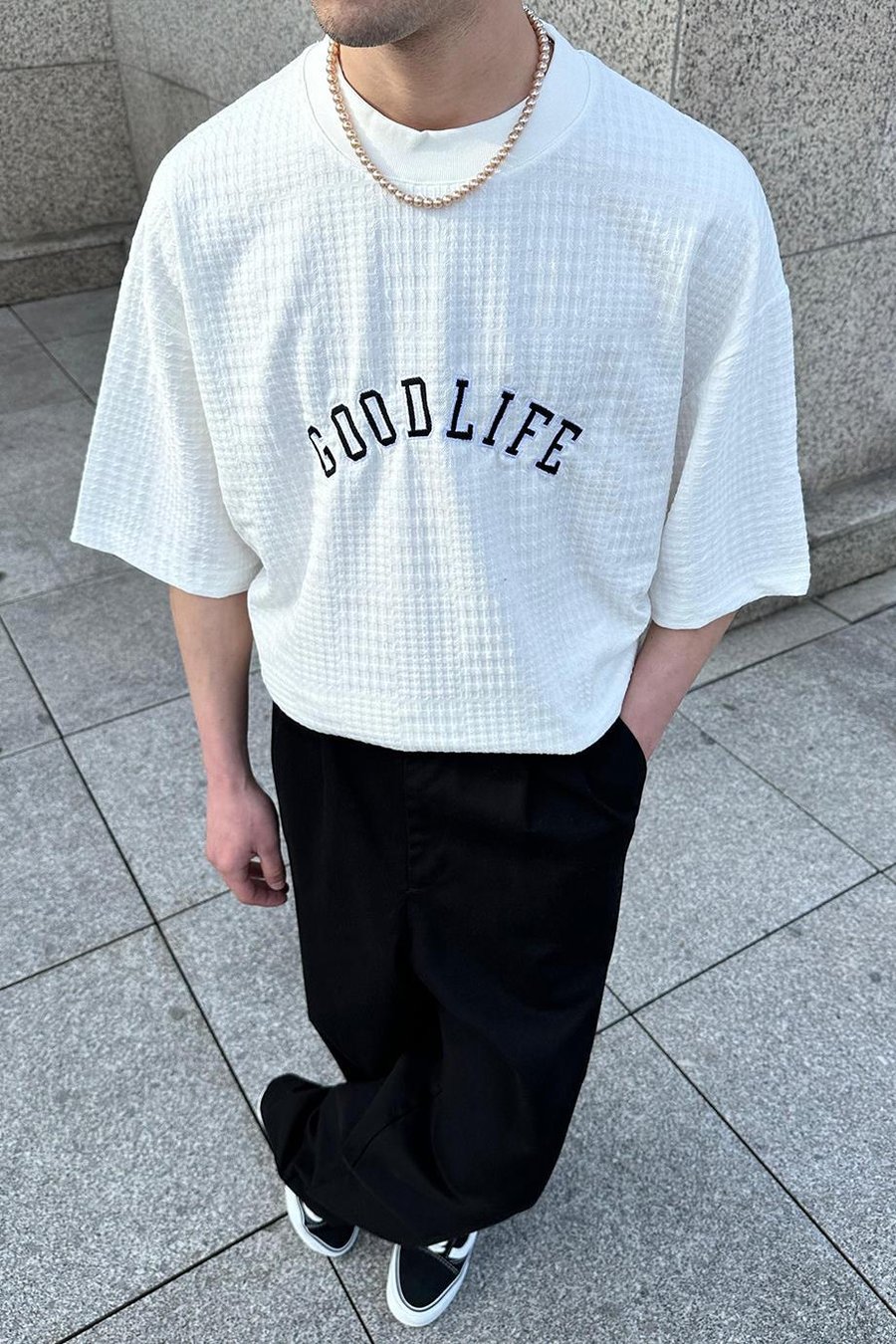 Beyaz Waffle Goodlife BS Oversize Tişört