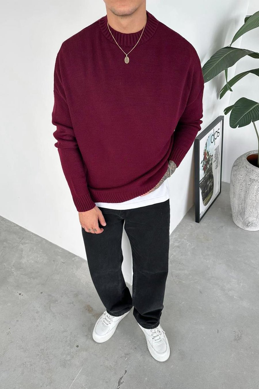 Bordo Basic Bisiklet Yaka Triko Kazak