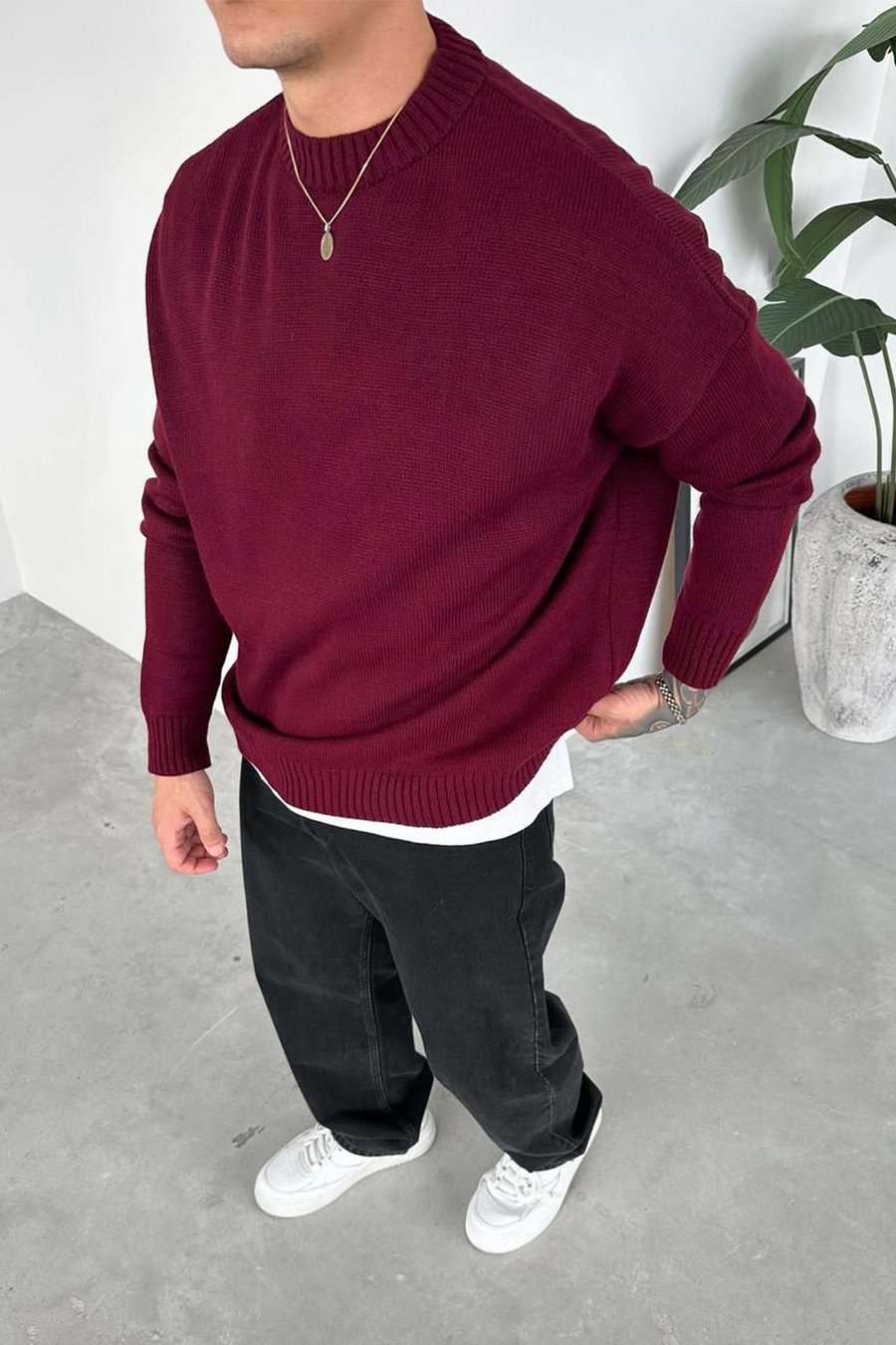 Bordo Basic Bisiklet Yaka Triko Kazak