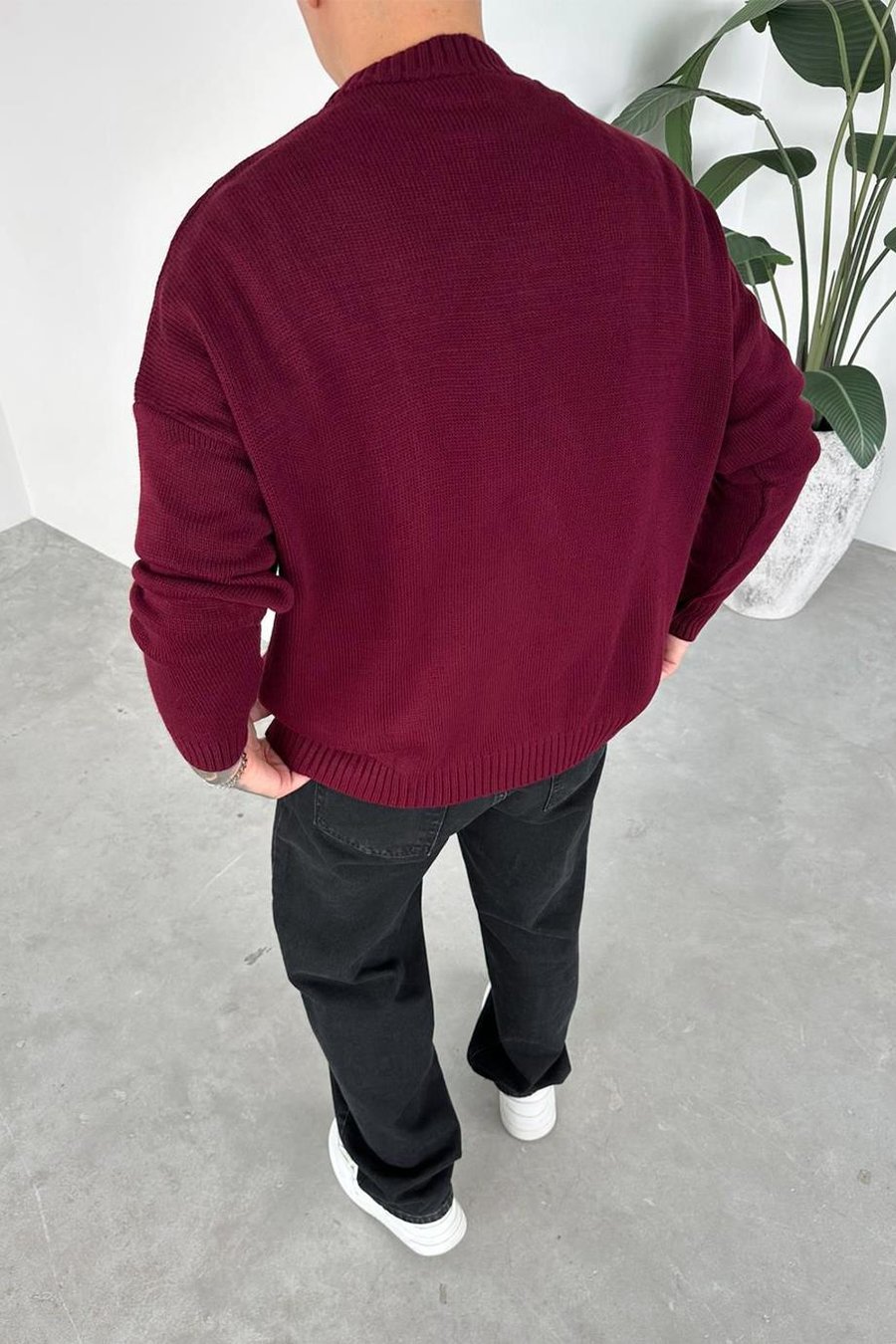 Bordo Basic Bisiklet Yaka Triko Kazak