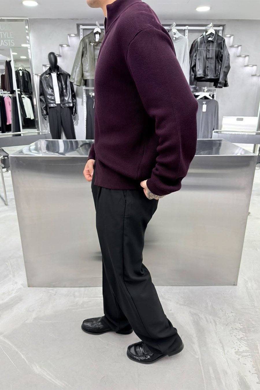 Bordo Premium Fitilli Fermuarlı Relaxed Kazak