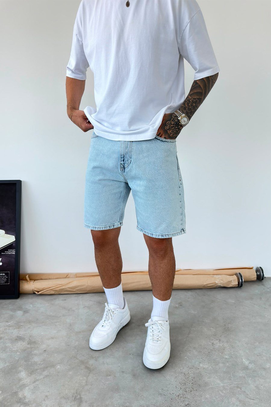 Buz Mavi Basic Baggy Kot Şort