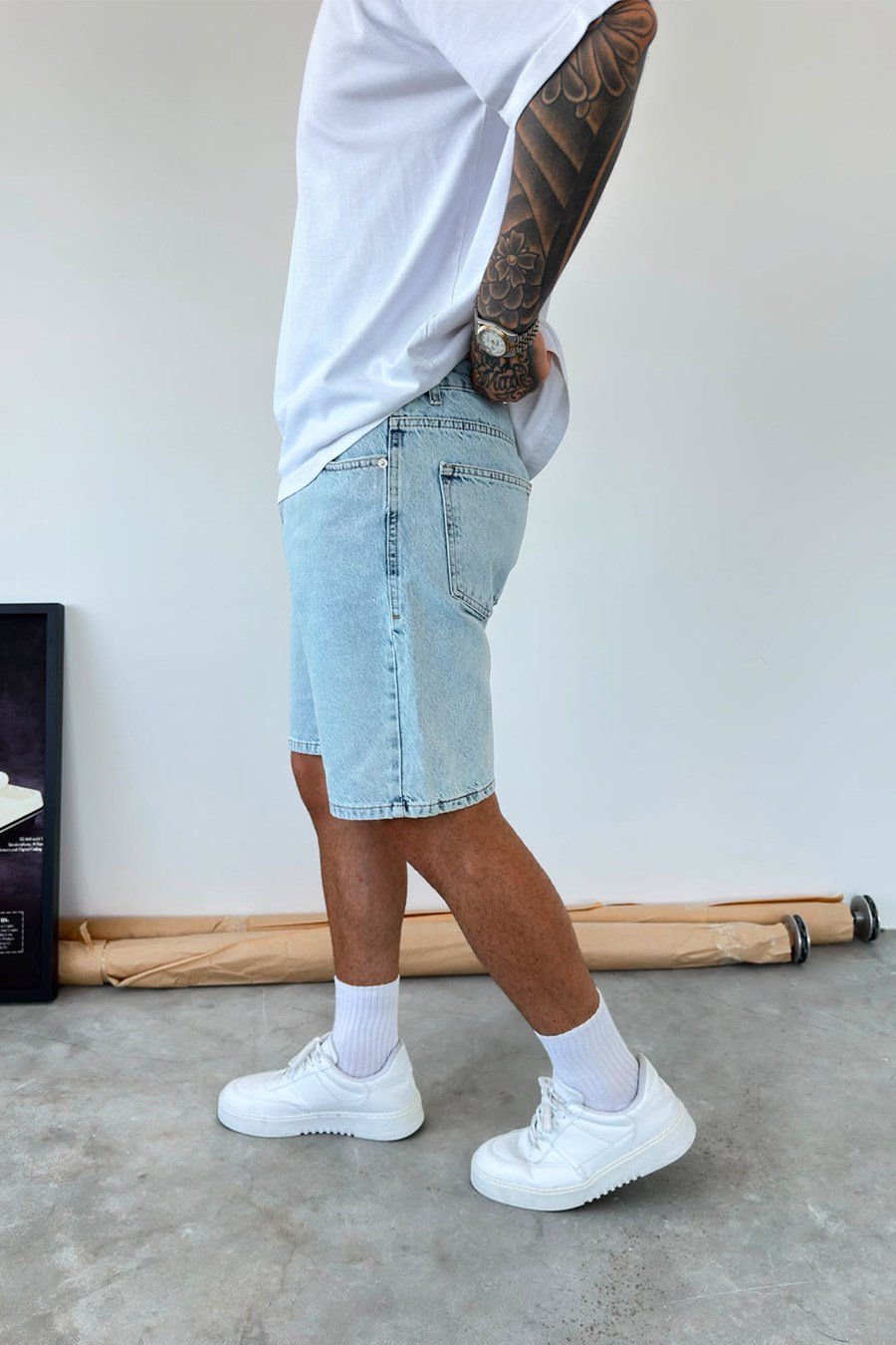 Buz Mavi Basic Baggy Kot Şort