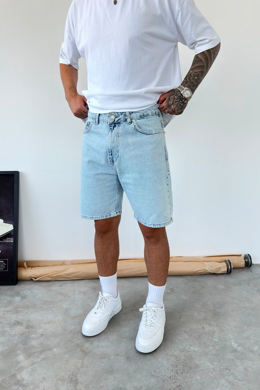 Buz Mavi Basic Baggy Kot Şort