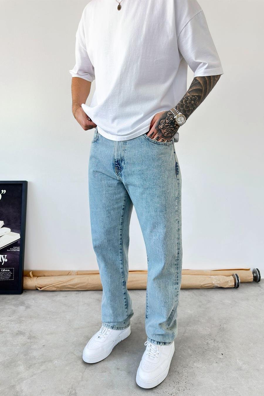 Buz Mavi Basic Baggy Pantolon