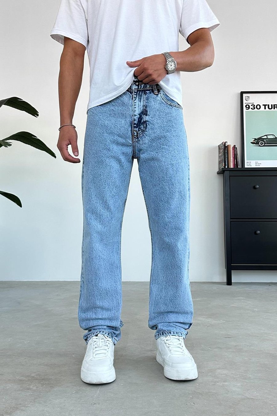 Buz Mavi Basic Baggy Pantolon