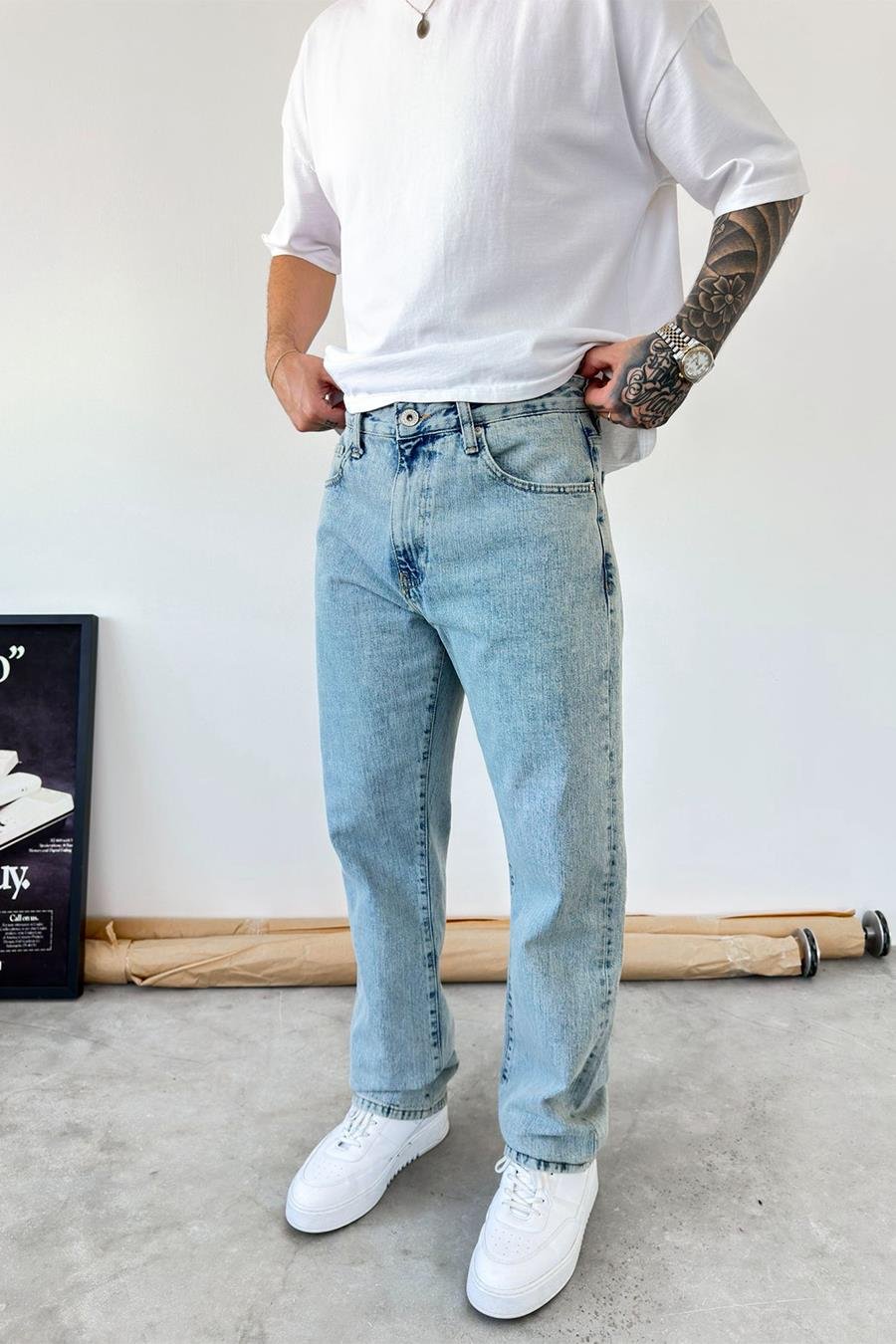 Buz Mavi Basic Baggy Pantolon