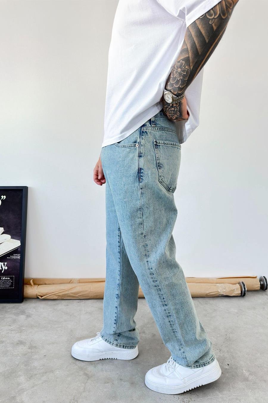 Buz Mavi Basic Baggy Pantolon