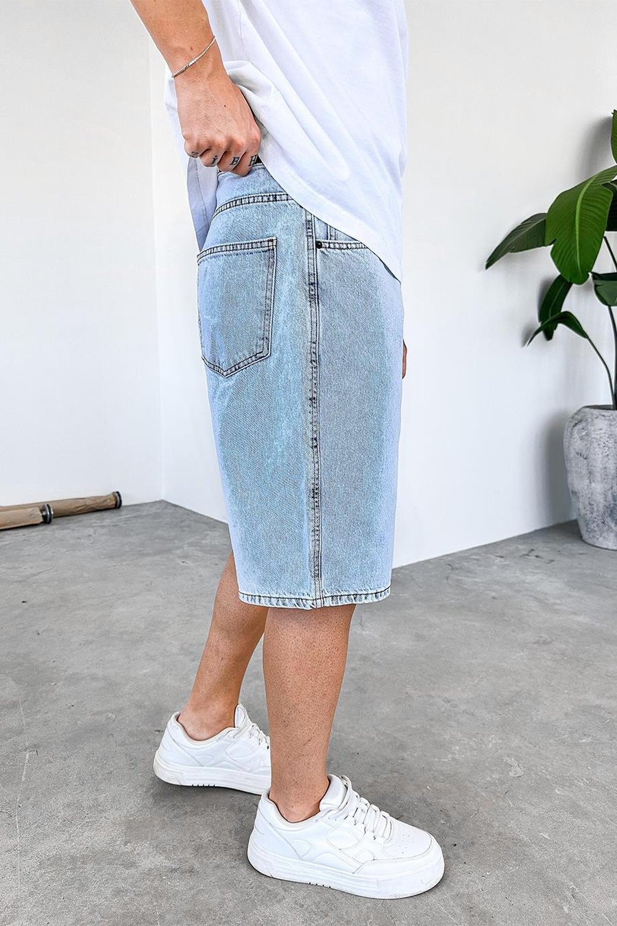 Buz Mavi Basic Premium Baggy Kot Şort