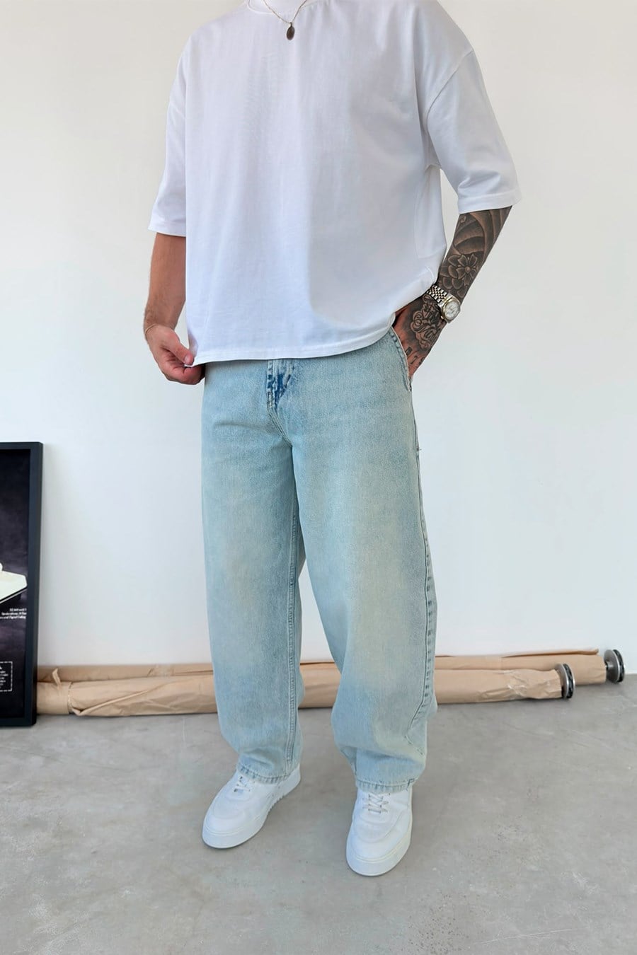 Buz Mavi Basic Skater Pantolon