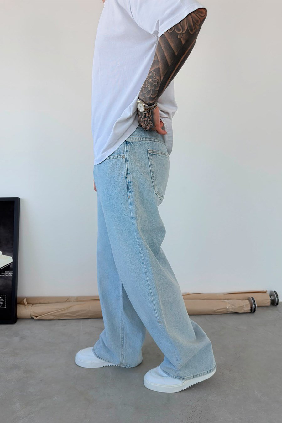 Buz Mavi Basic Süper Baggy Fit Pantolon