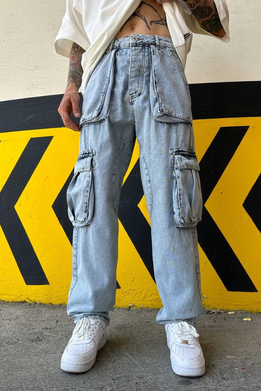 Buz Mavi Buz Mavi Geniş Cep Detay Kargo Grg Baggy Pantolon