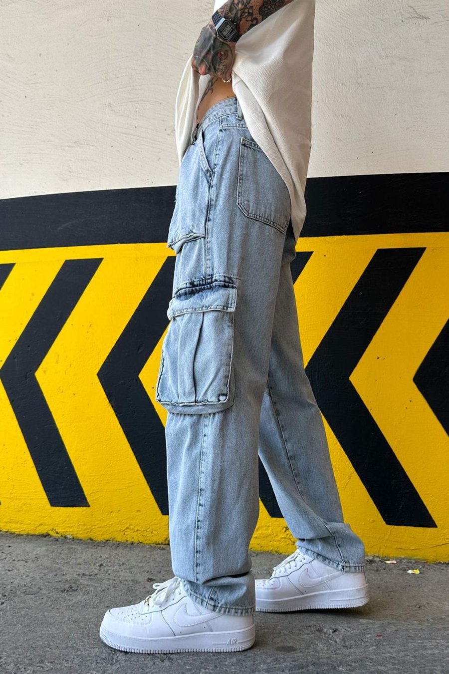 Buz Mavi Buz Mavi Geniş Cep Detay Kargo Grg Baggy Pantolon