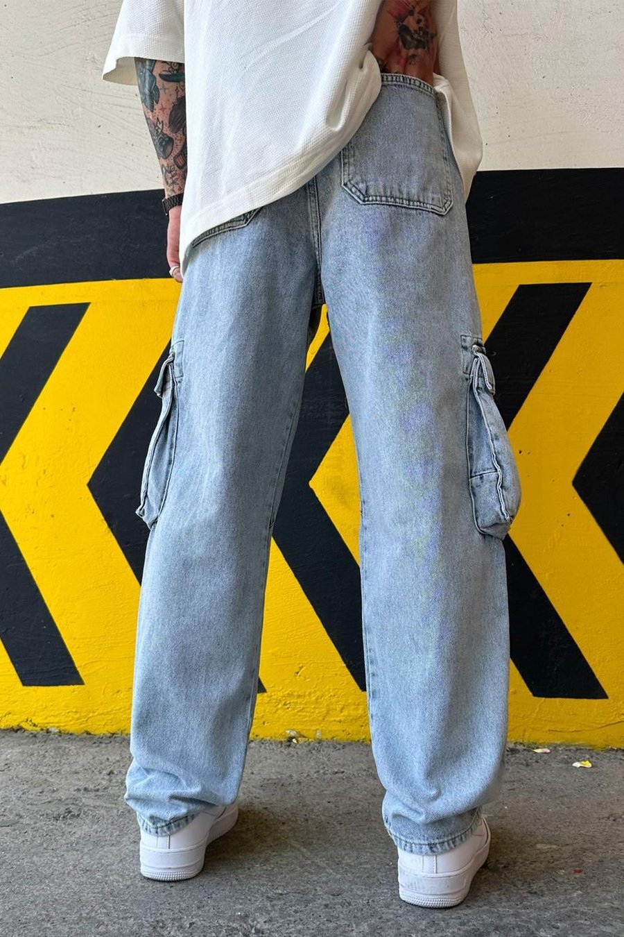 Buz Mavi Buz Mavi Geniş Cep Detay Kargo Grg Baggy Pantolon