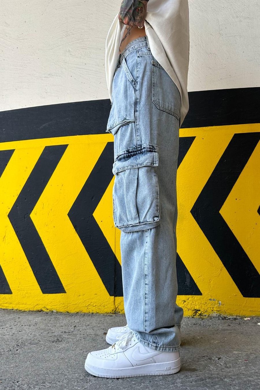 Buz Mavi Buz Mavi Geniş Cep Detay Kargo Grg Baggy Pantolon