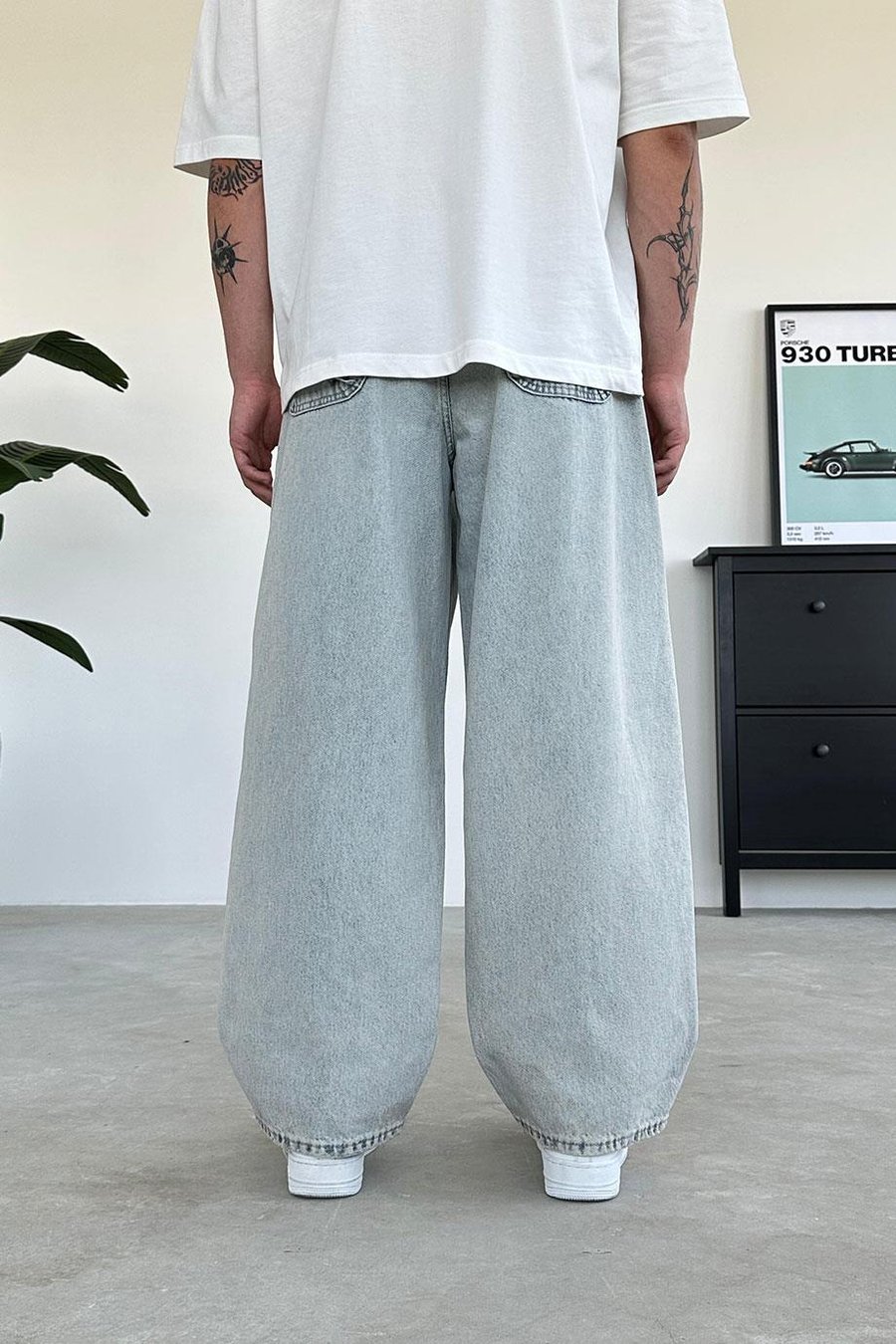 Buz Mavi Dizi Yırtık Ekstra Bol Baggy Pantolon