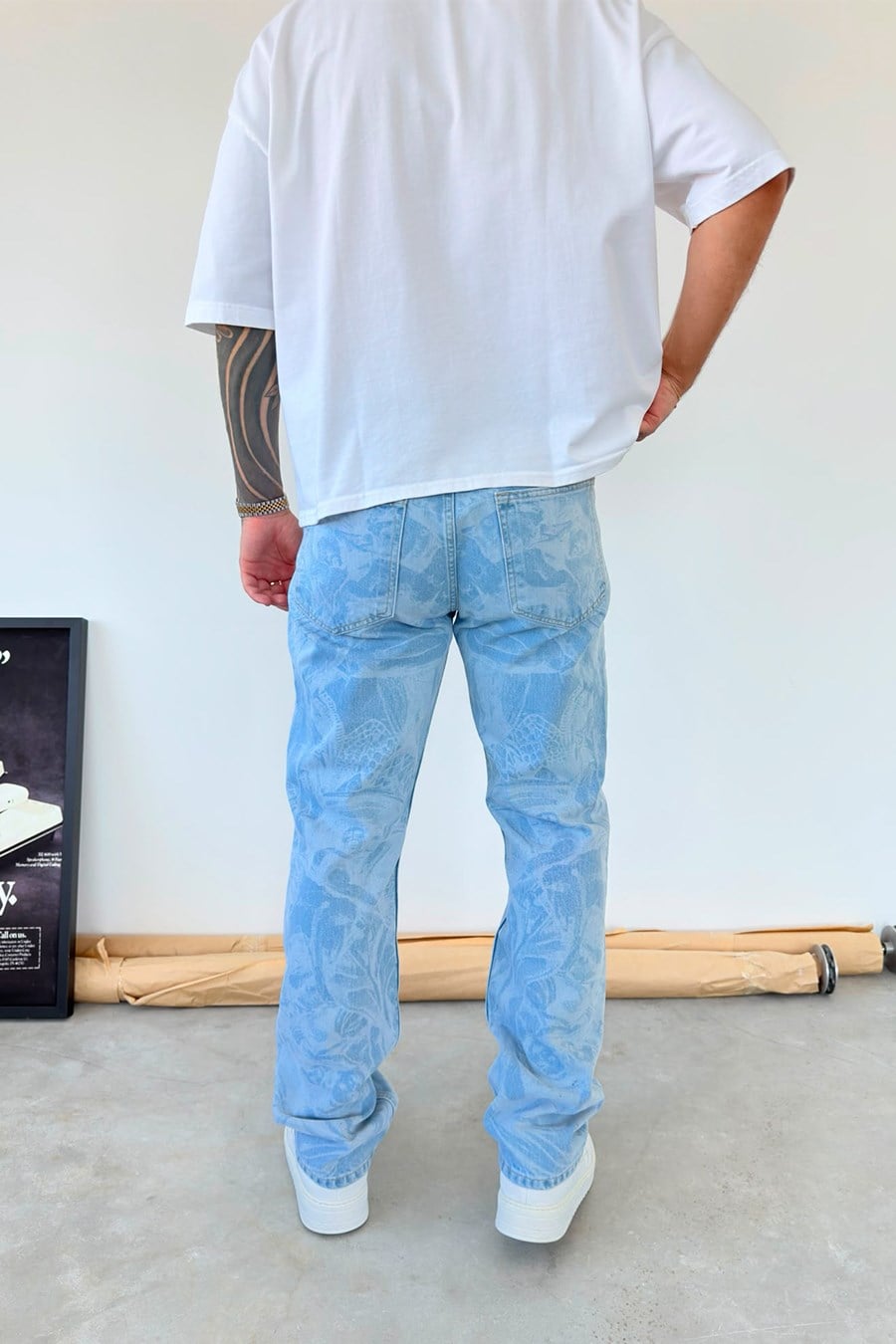 Buz Mavi Premium Lazer Baskılı Baggy Pantolon