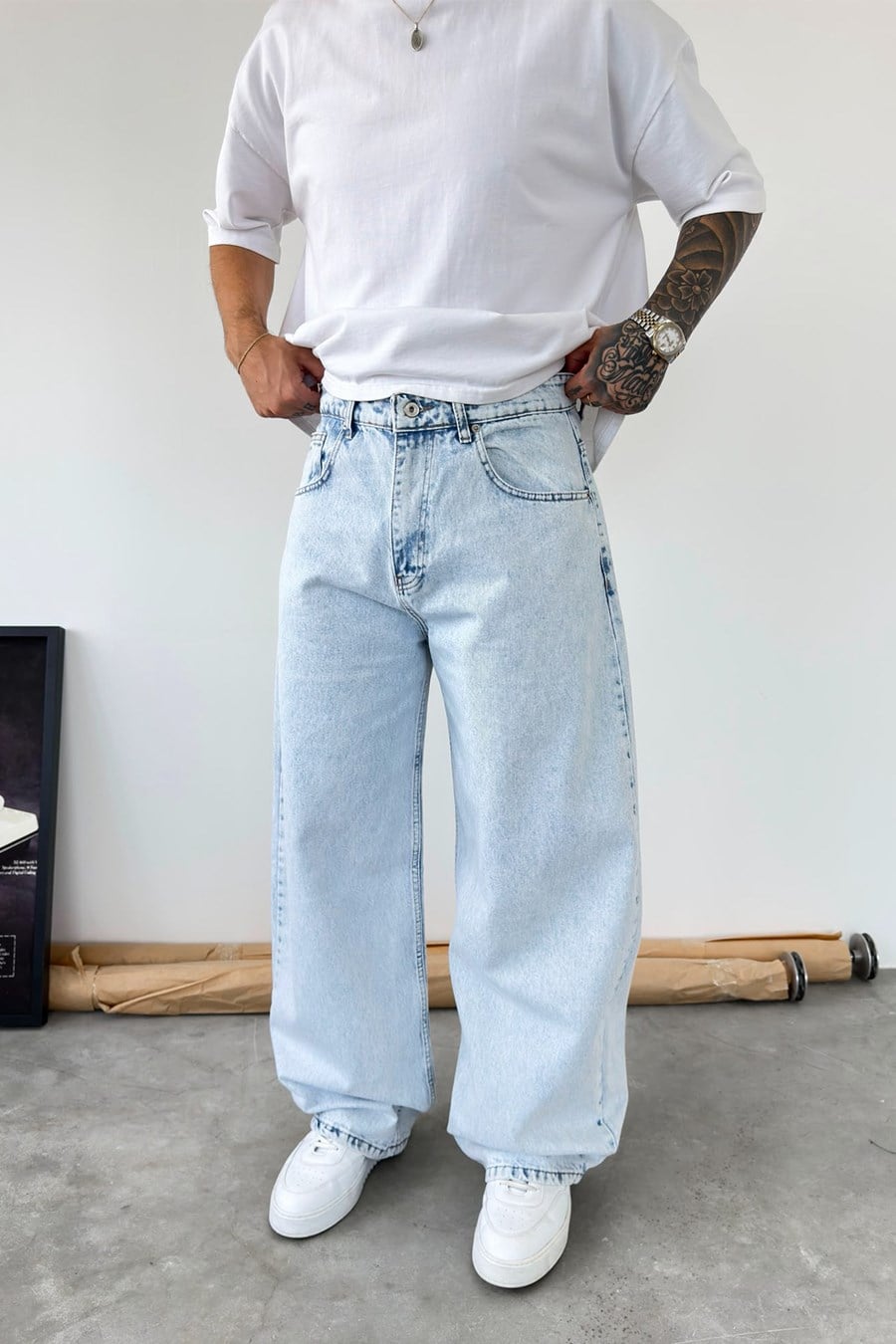 Buz Mavi Premium Süper Baggy Pantolon