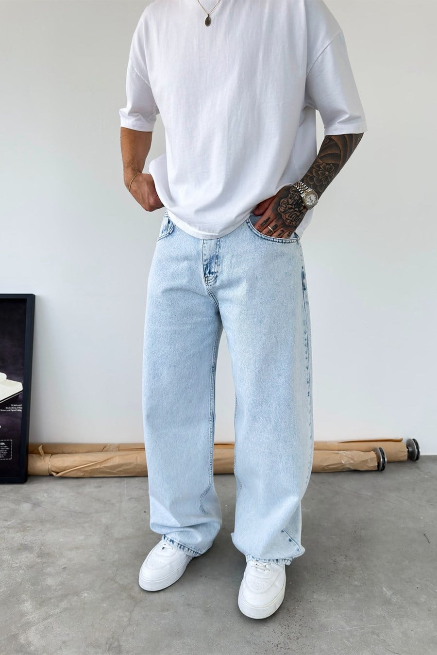 Buz Mavi Premium Süper Baggy Pantolon