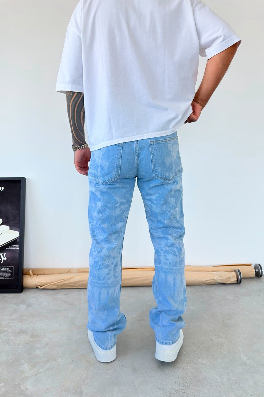 Buz Mavi Premium Urban Style Baskılı Baggy Pantolon