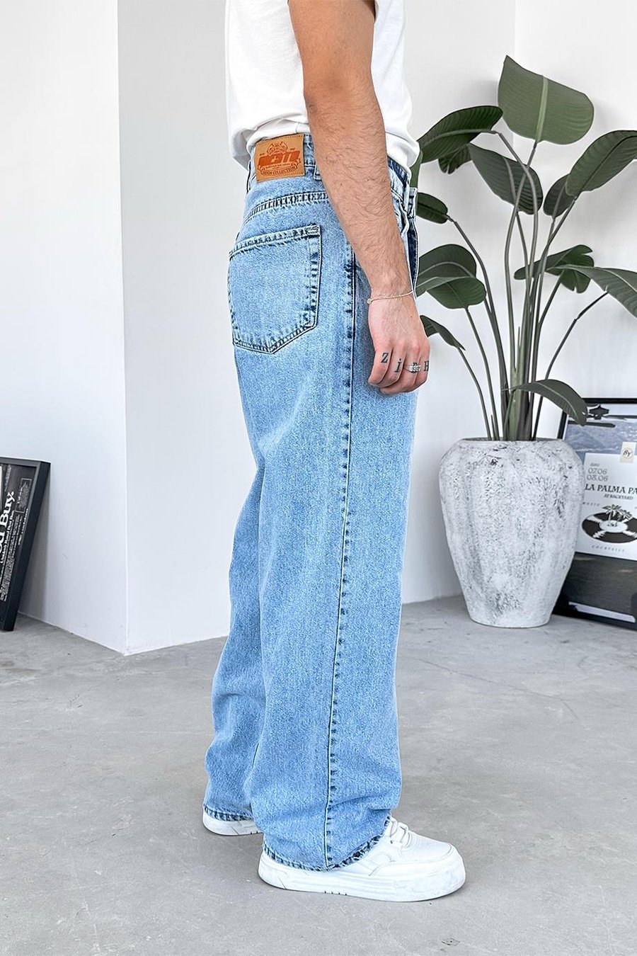 Buz Mavi Soft Degrade Basic Ekstra Bol Pantolon