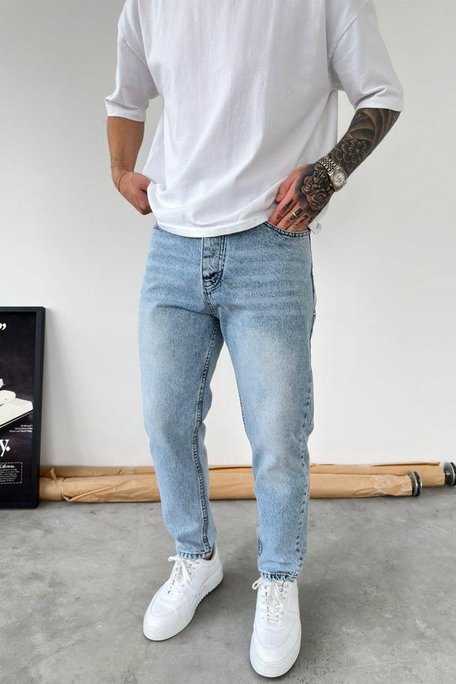 Buz Mavi Soft Degrade Boyfriend Pantolon