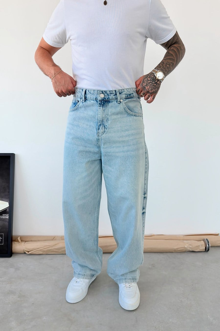 Buz Mavi Soft Degrade Süper Baggy Pantolon