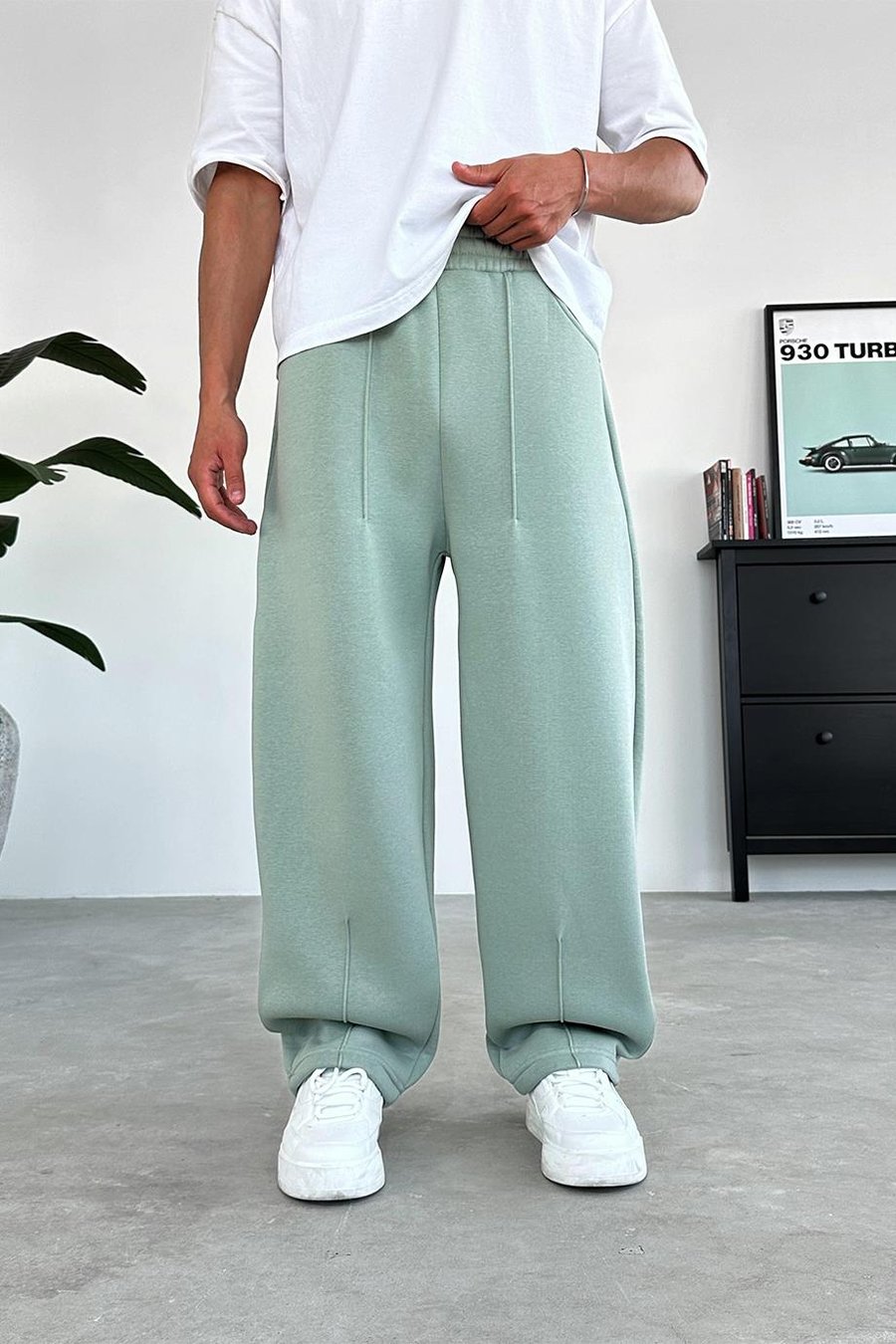 Buz Yeşil Cozy Basic Pileli Baggy Eşofman