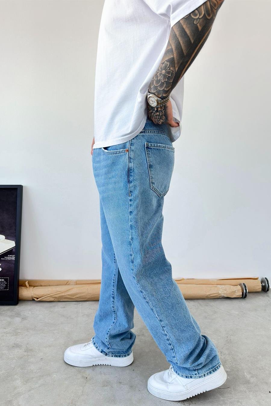 Dokulu Buz Mavi Basic Baggy Pantolon