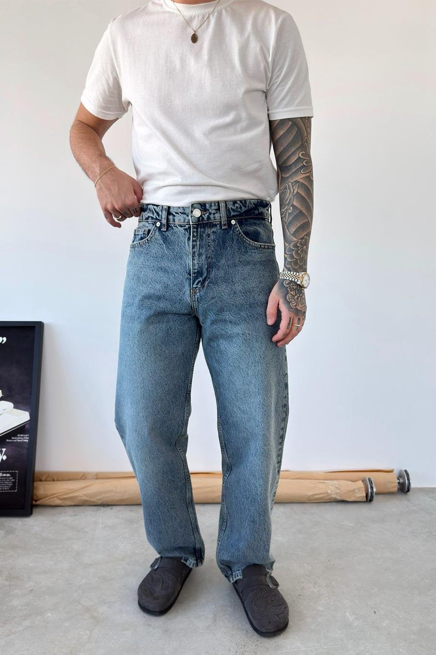 Dokulu Buz Mavi Basic Regular Pantolon