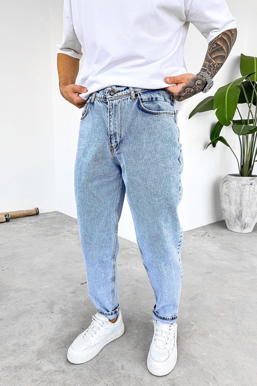 Dokulu Buz Mavi Basic Regular Pantolon