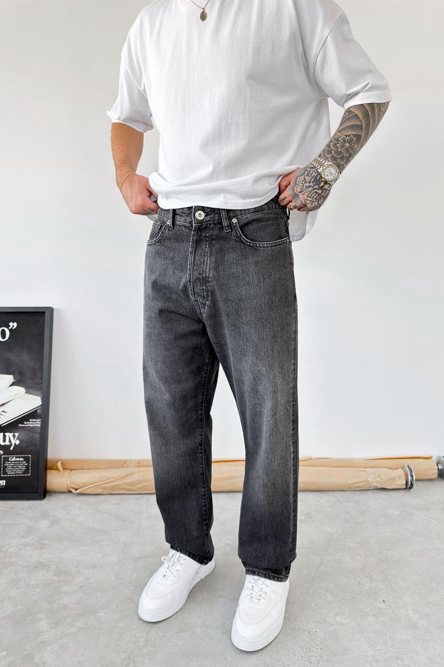 Dokulu Füme Basic Baggy Pantolon