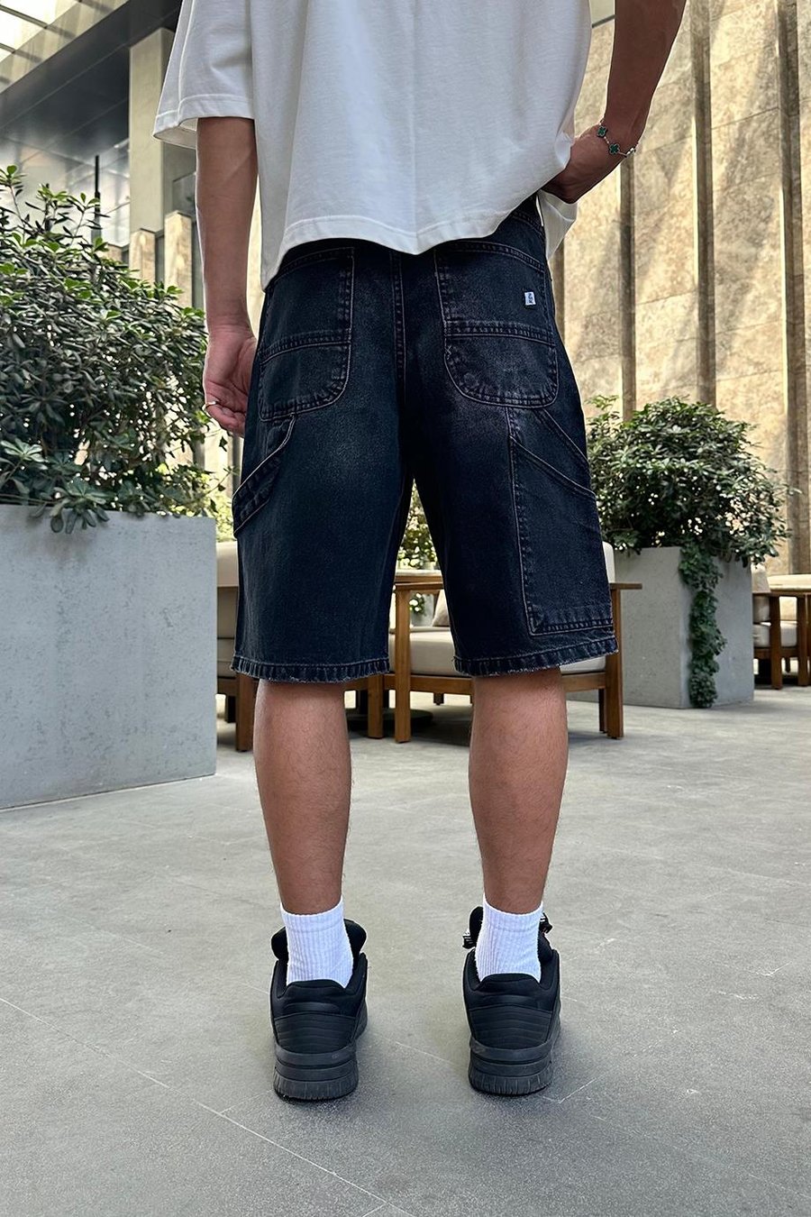 Dokulu Füme Tasarım Cepli 4V DL Baggy Kot Şort