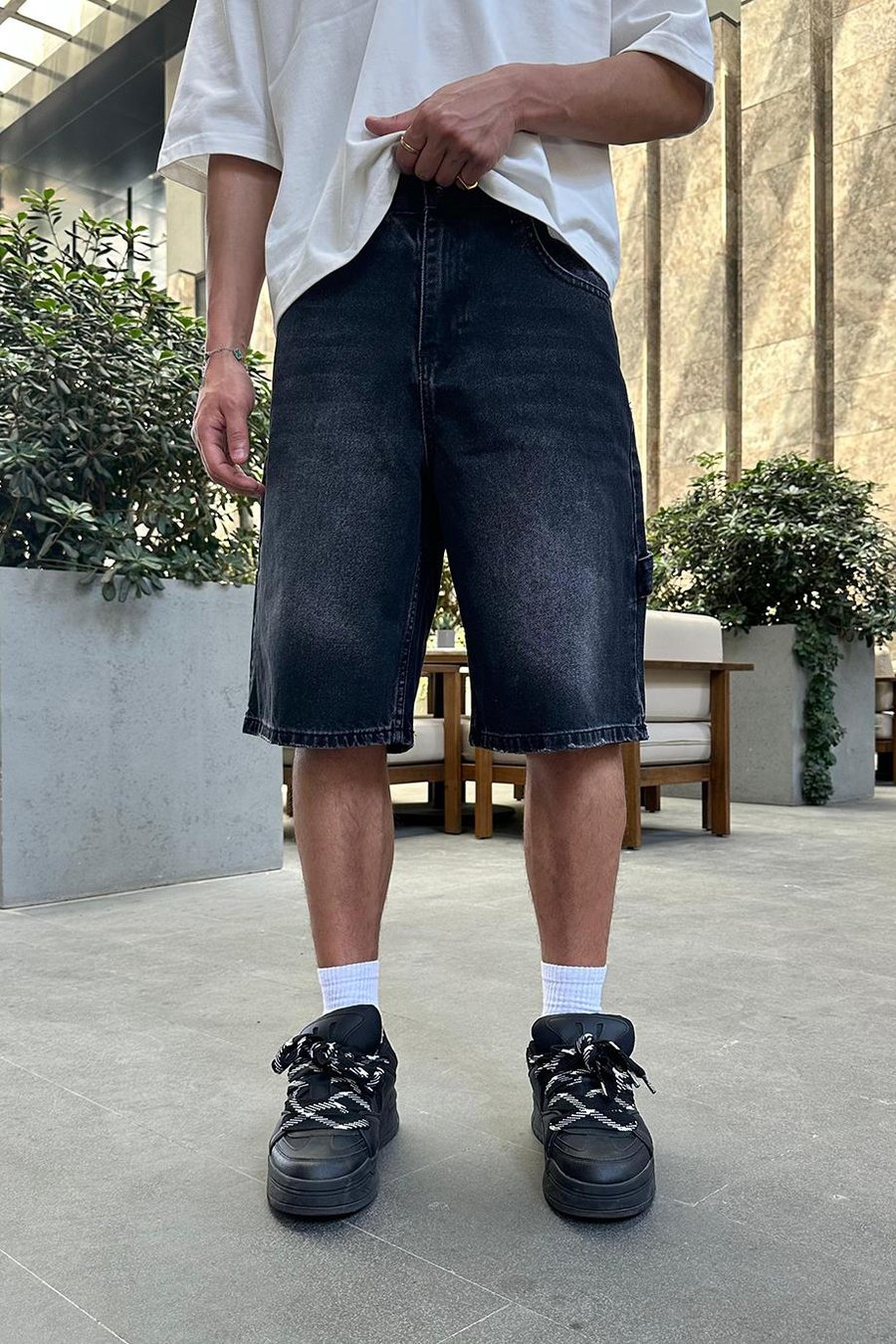 Dokulu Füme Tasarım Cepli 4V DL Baggy Kot Şort
