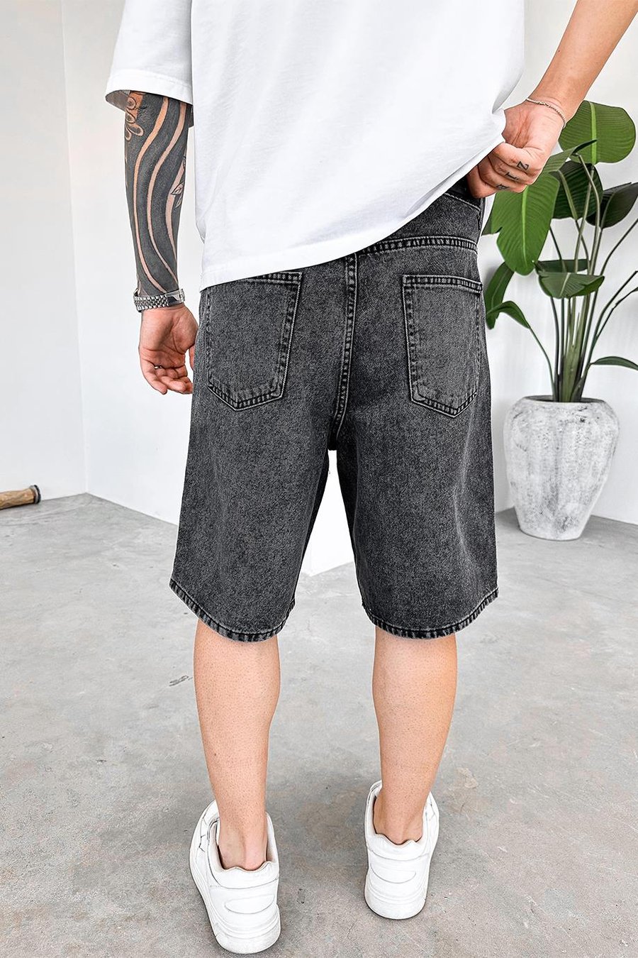 Dokulu Gri Basic Premium Baggy Kot Şort