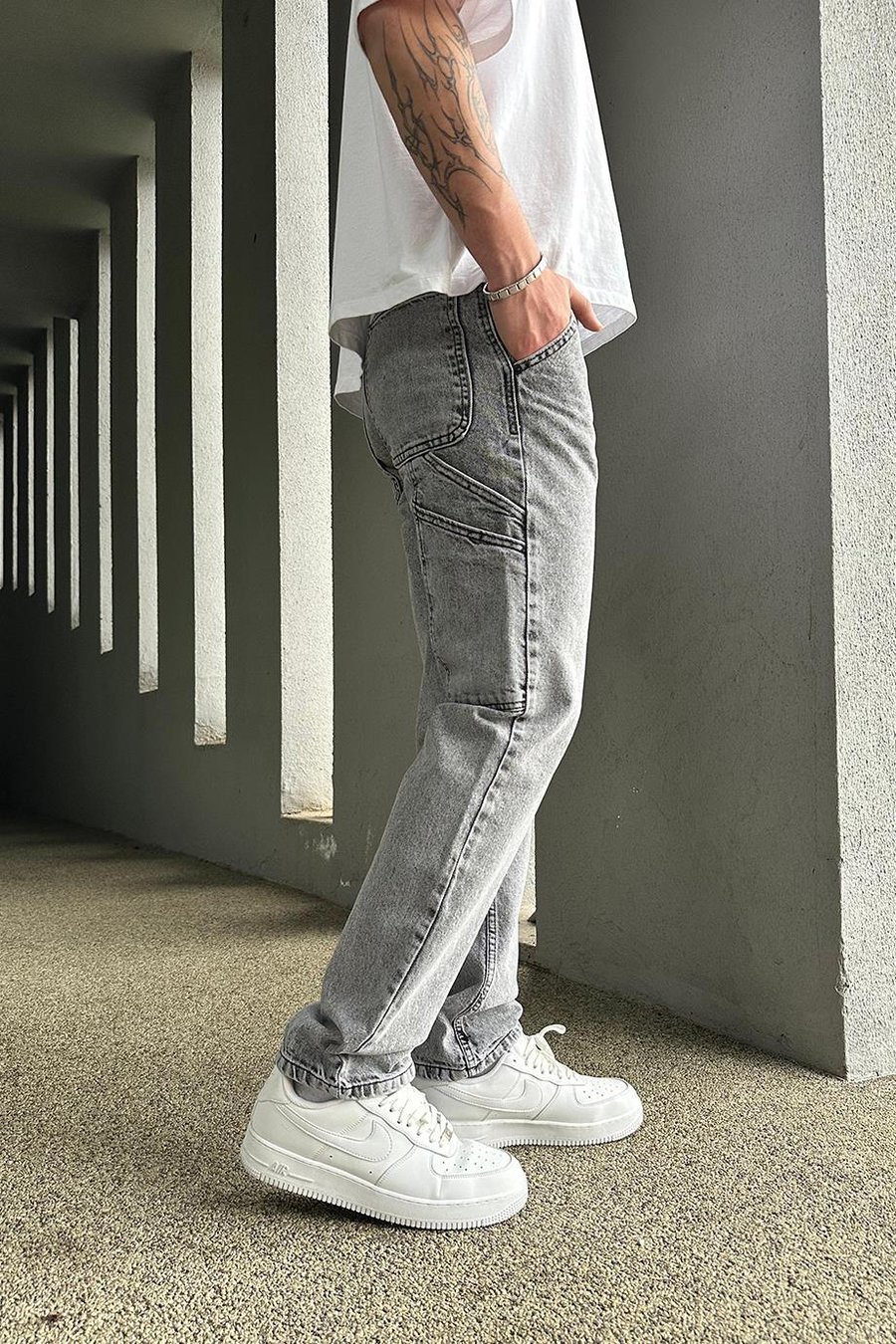 Dokulu Kar Yıkama Dokulu  Tasarım Cepli R1 DL Baggy Pantolon