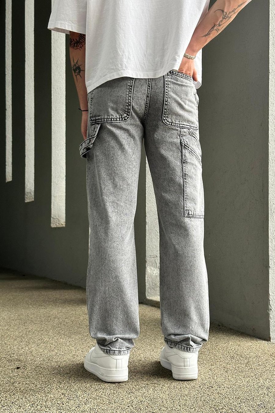 Dokulu Kar Yıkama Dokulu  Tasarım Cepli R1 DL Baggy Pantolon