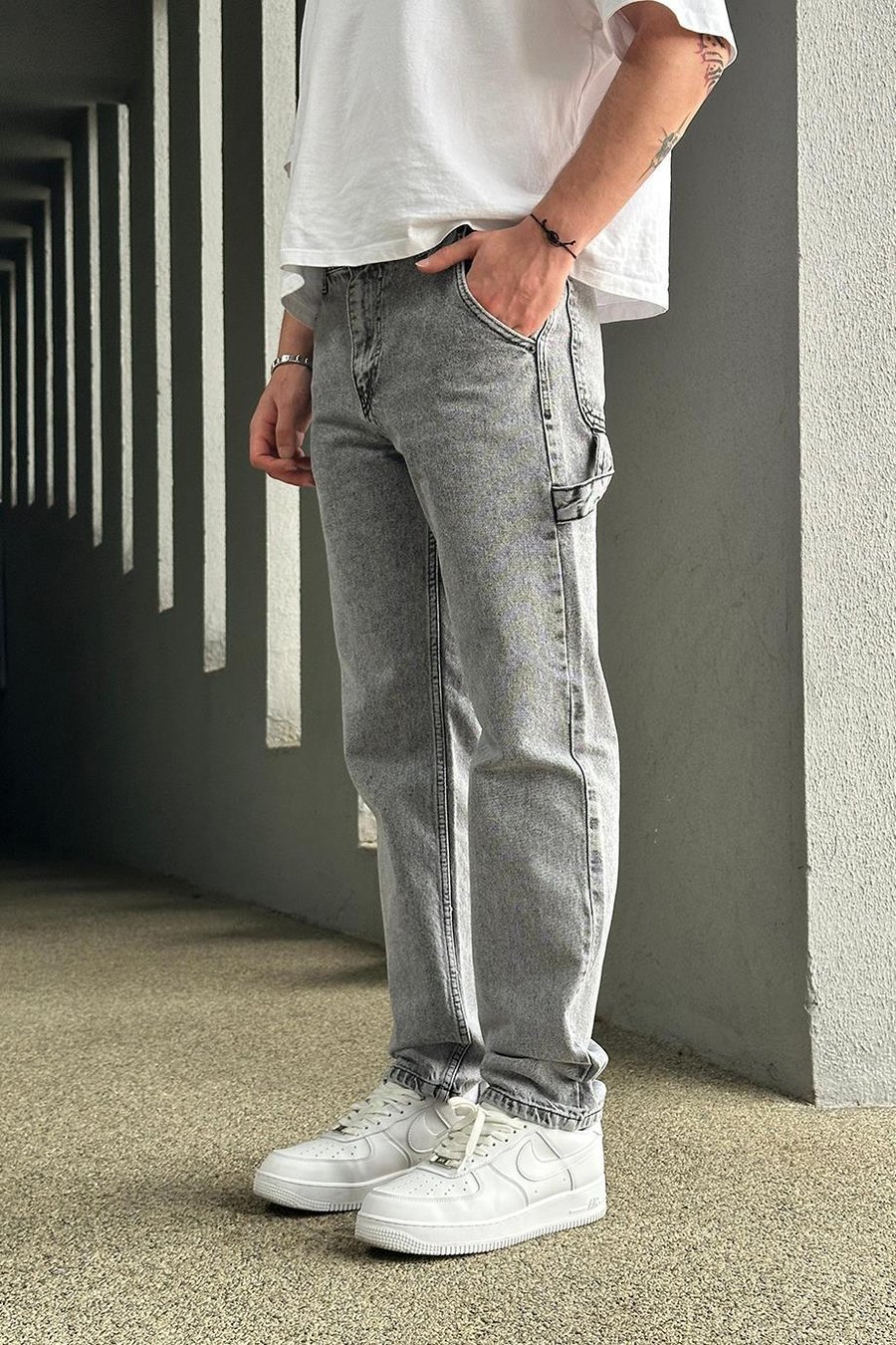 Dokulu Kar Yıkama Dokulu  Tasarım Cepli R1 DL Baggy Pantolon