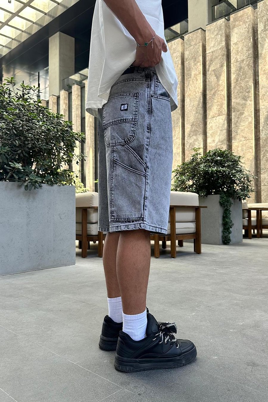 Dokulu Kar Yıkama Tasarım Cepli 4V DL Baggy Kot Şort